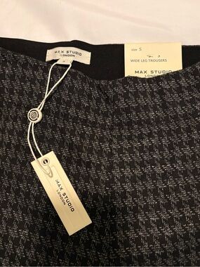 Max Studio London Tailored Wide-Leg Trousers - Black & Gray Size S - New